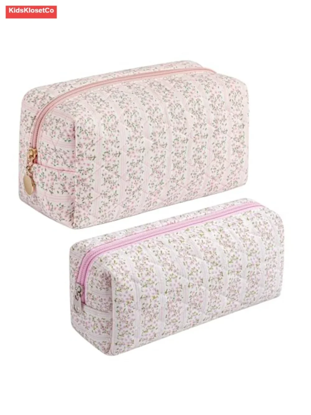 Quilted Cotton Cosmetic Bag Set - Travel Makeup Organizer Pouch with Zipper